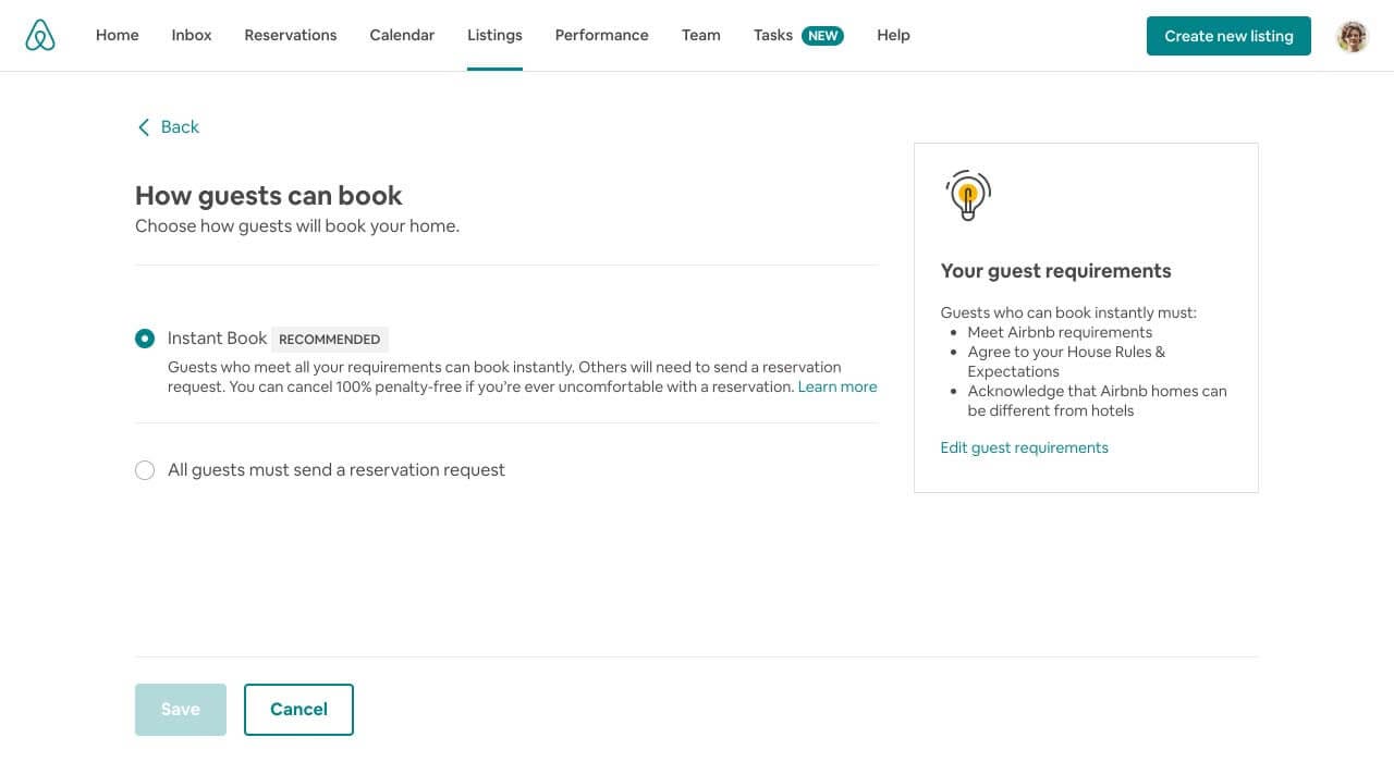 Instant Book setting