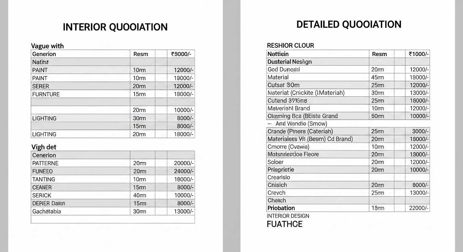  Comparison of generic quotation versus detailed Elegante Interiors quotation breakdown