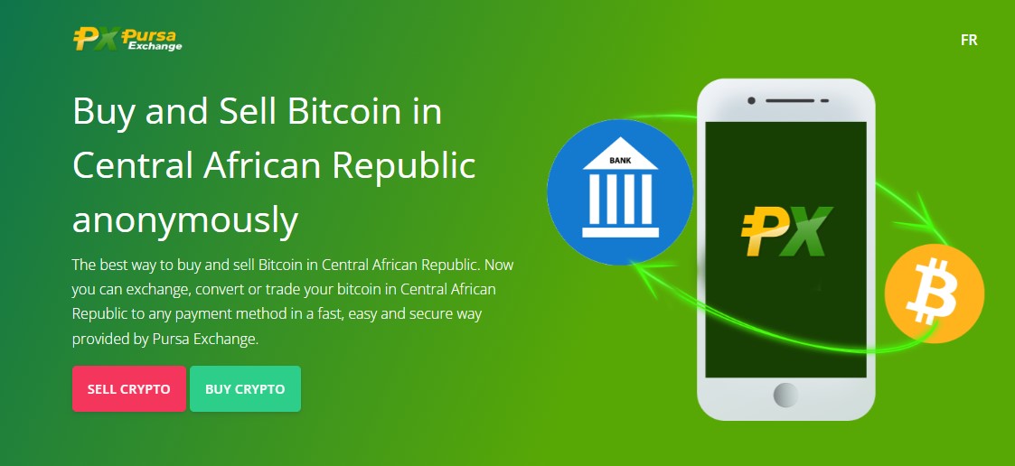  A webpage on Pursa where users can buy and sell Bitcoin in the Central African Republic anonymously.