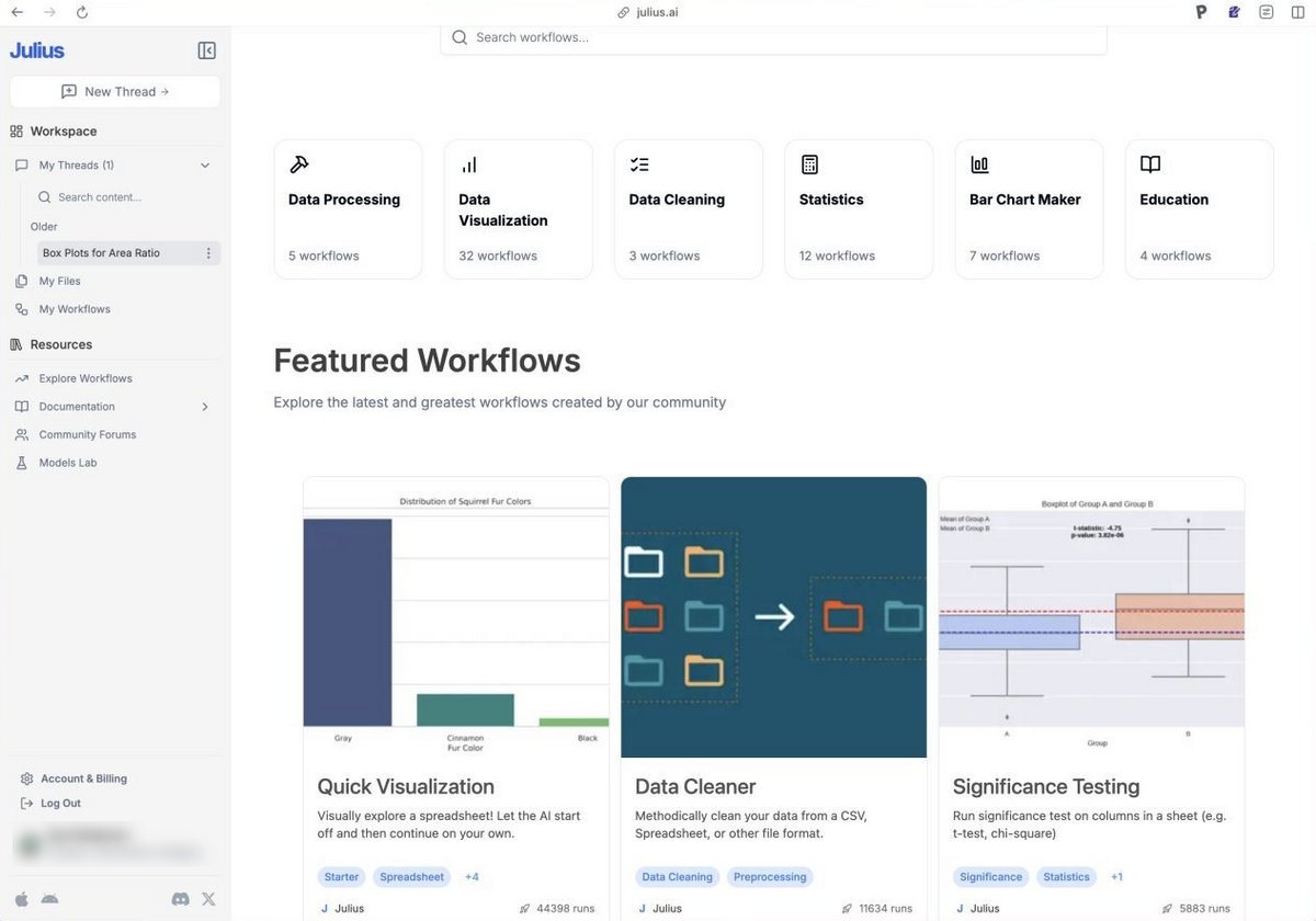Julius AI is a cloud data analytics agent that can work with user files or directly with databases