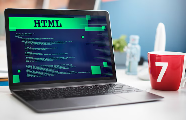 HTML code on a laptop screen