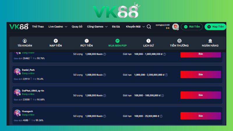 Những ưu điểm khi giao dịch qua sàn P2P VK88