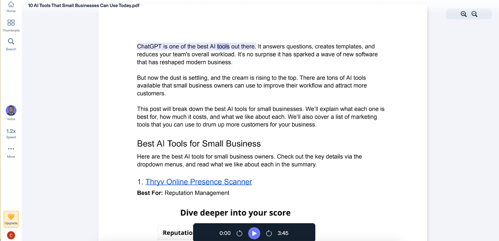 speechify ai tool screenshot