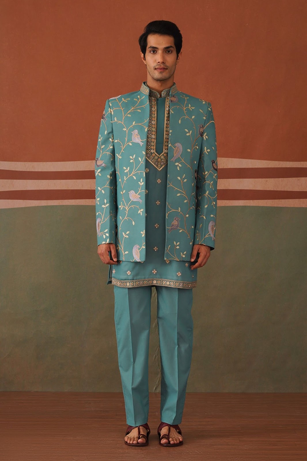 Faraz Teal Open Sherwani Set