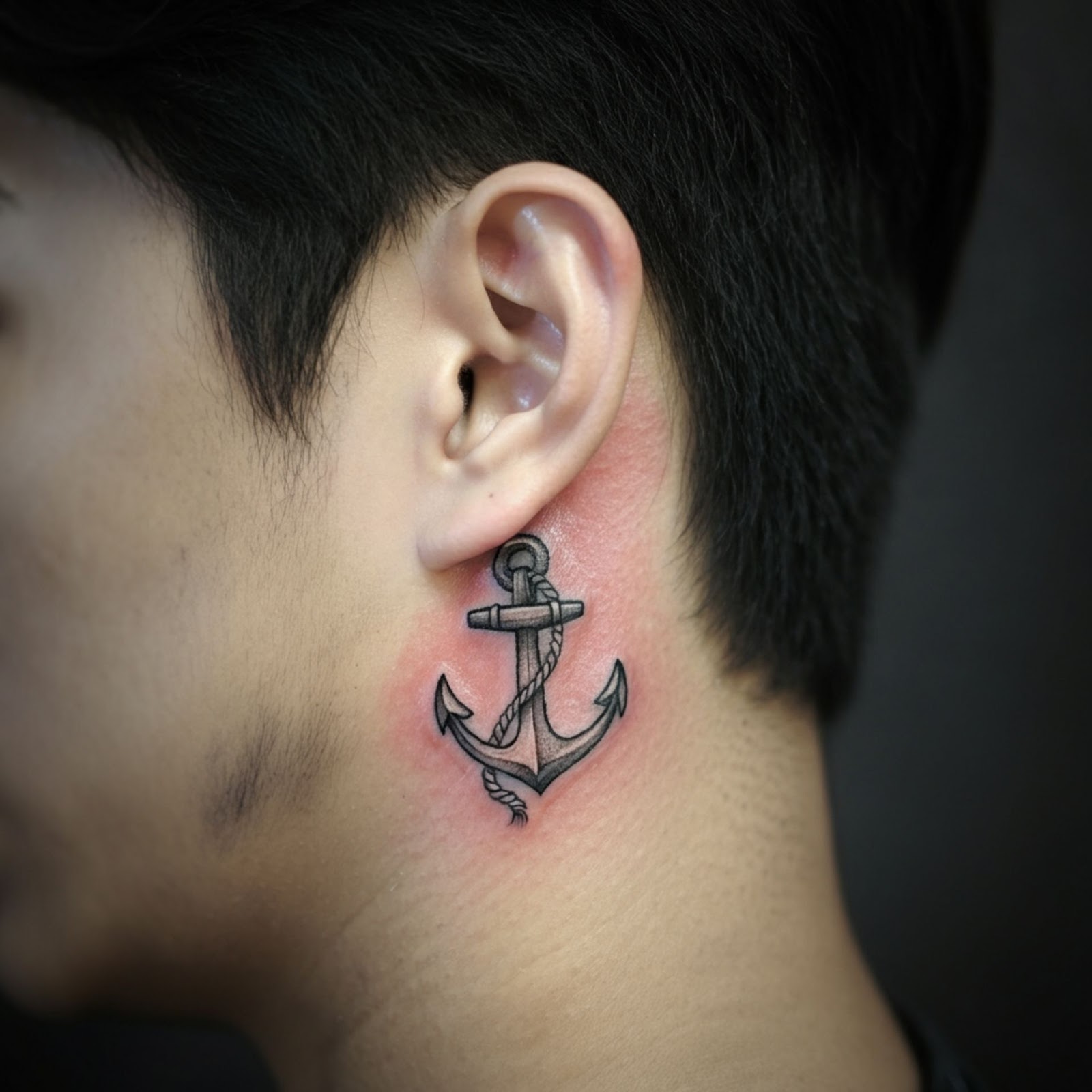 Anchor Tattoo behind the ear