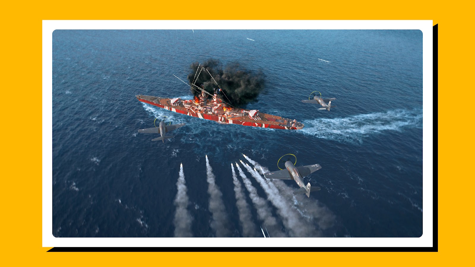 A ship being attacked in World of Warships