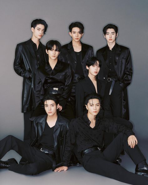 ENHYPEN crew members on black outfits 