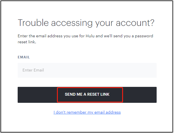 Hulu password reset link