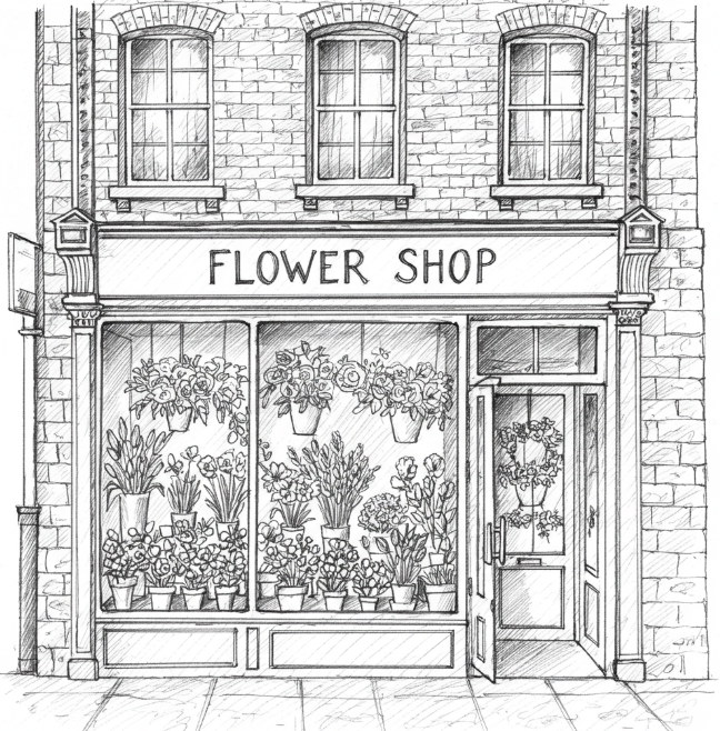 A hand-drawn flower shop 