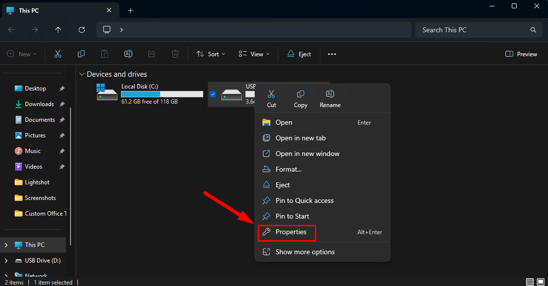 disk properties