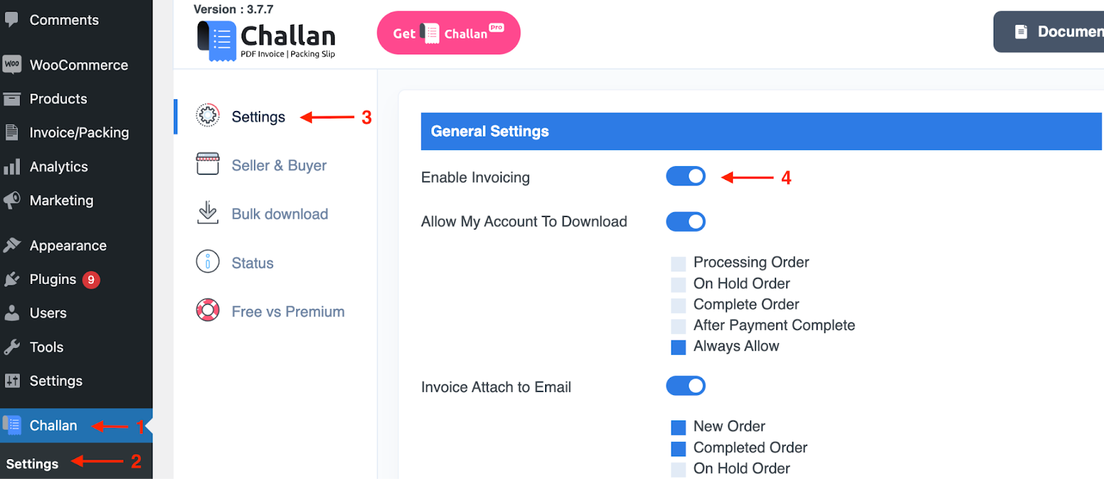 enable invoice to create auto invoicing in woocommerce