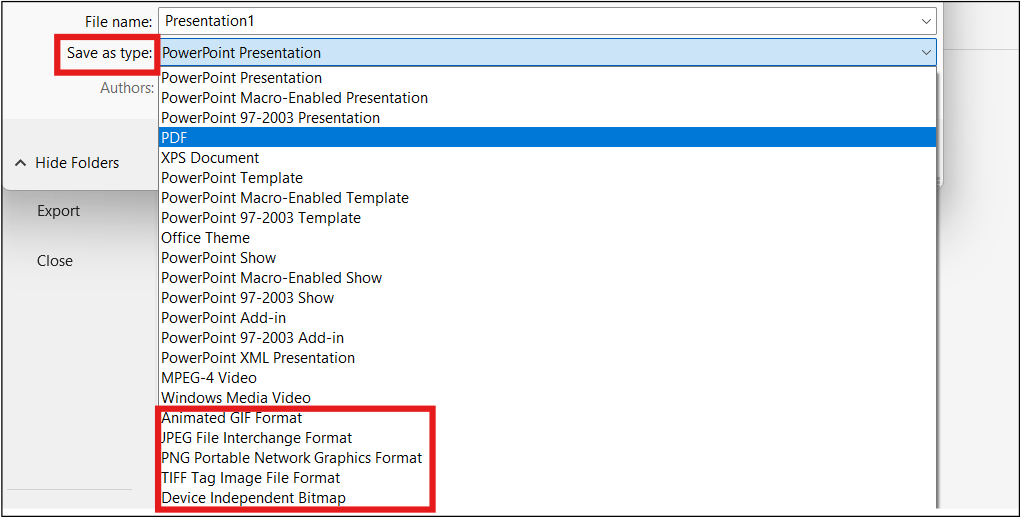 Saving As various Image format option in PowerPoint