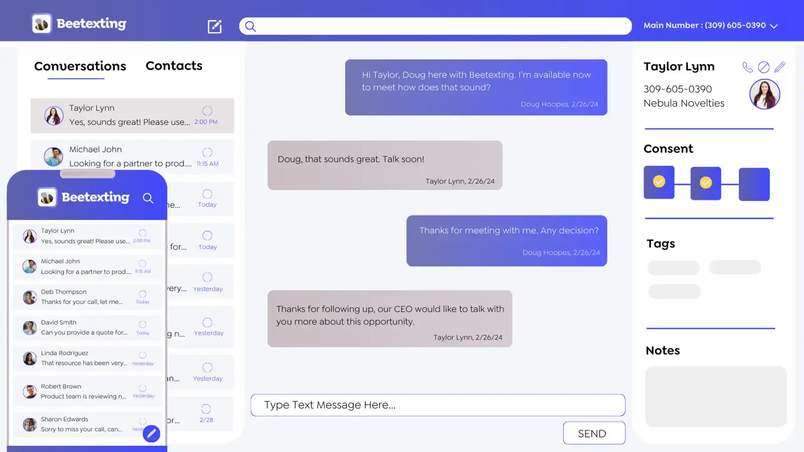 Beetexting dashboard