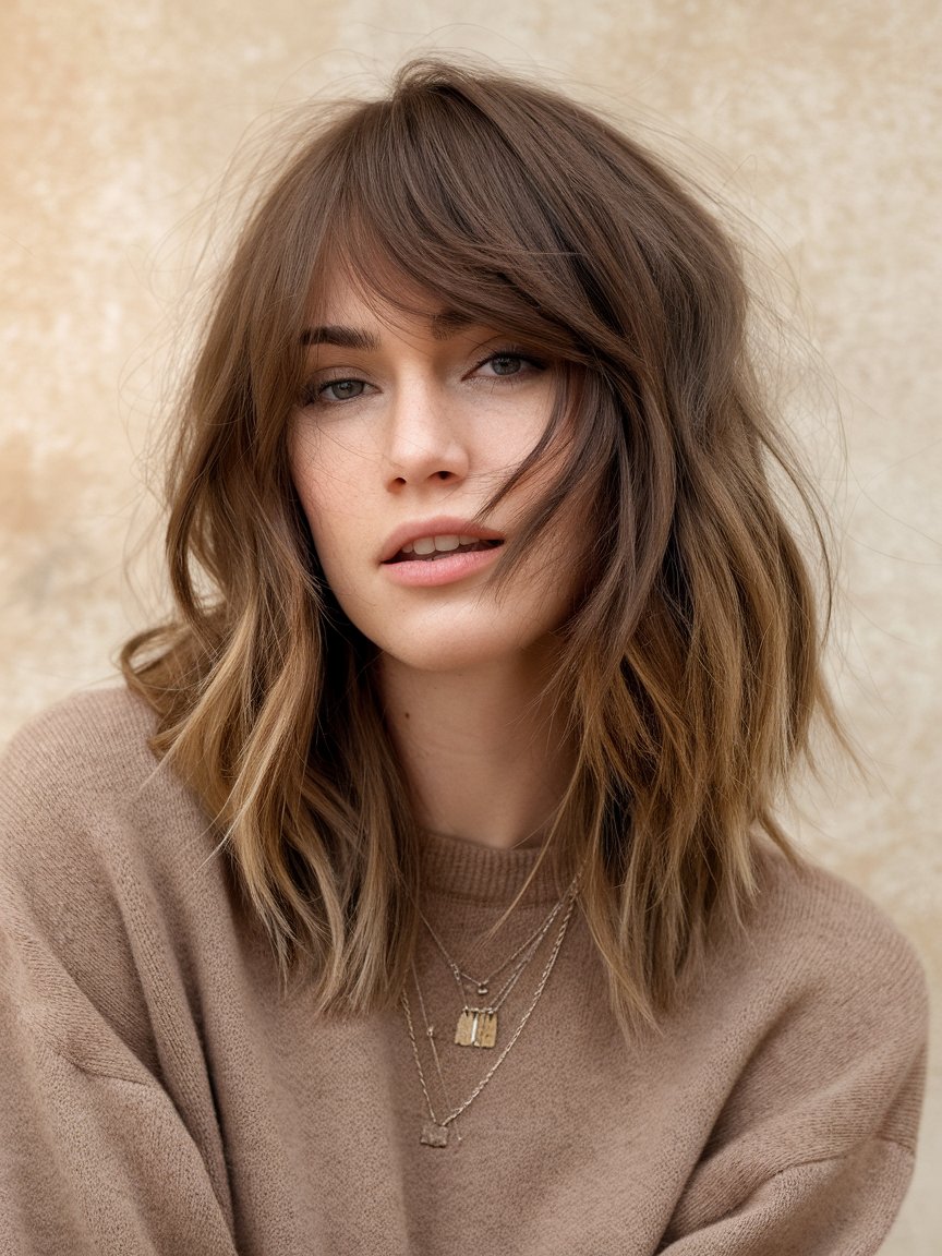 26. Layered Lob With Bangs