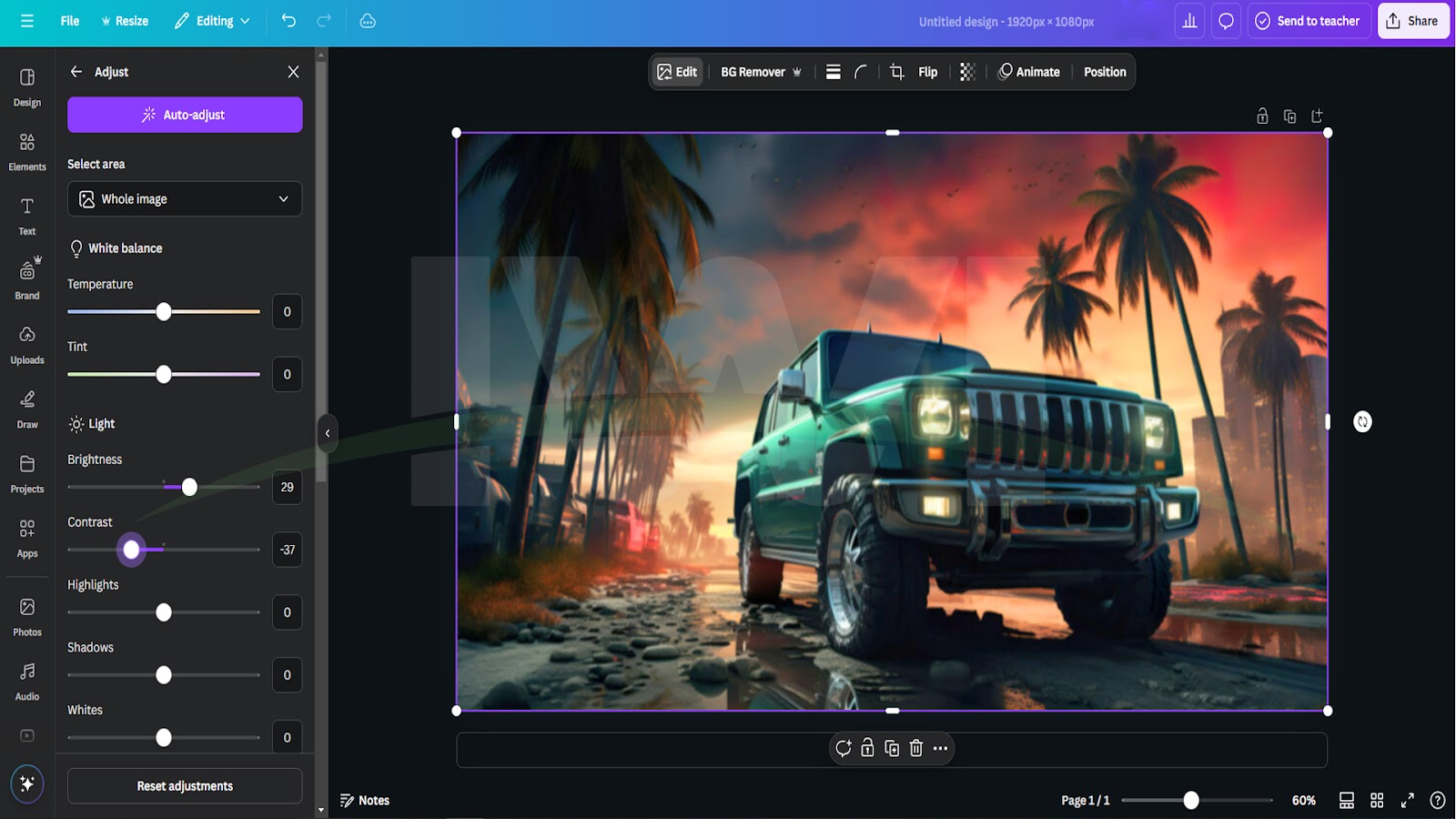 how to adjust brightness and contrast 
photos in canva image 2