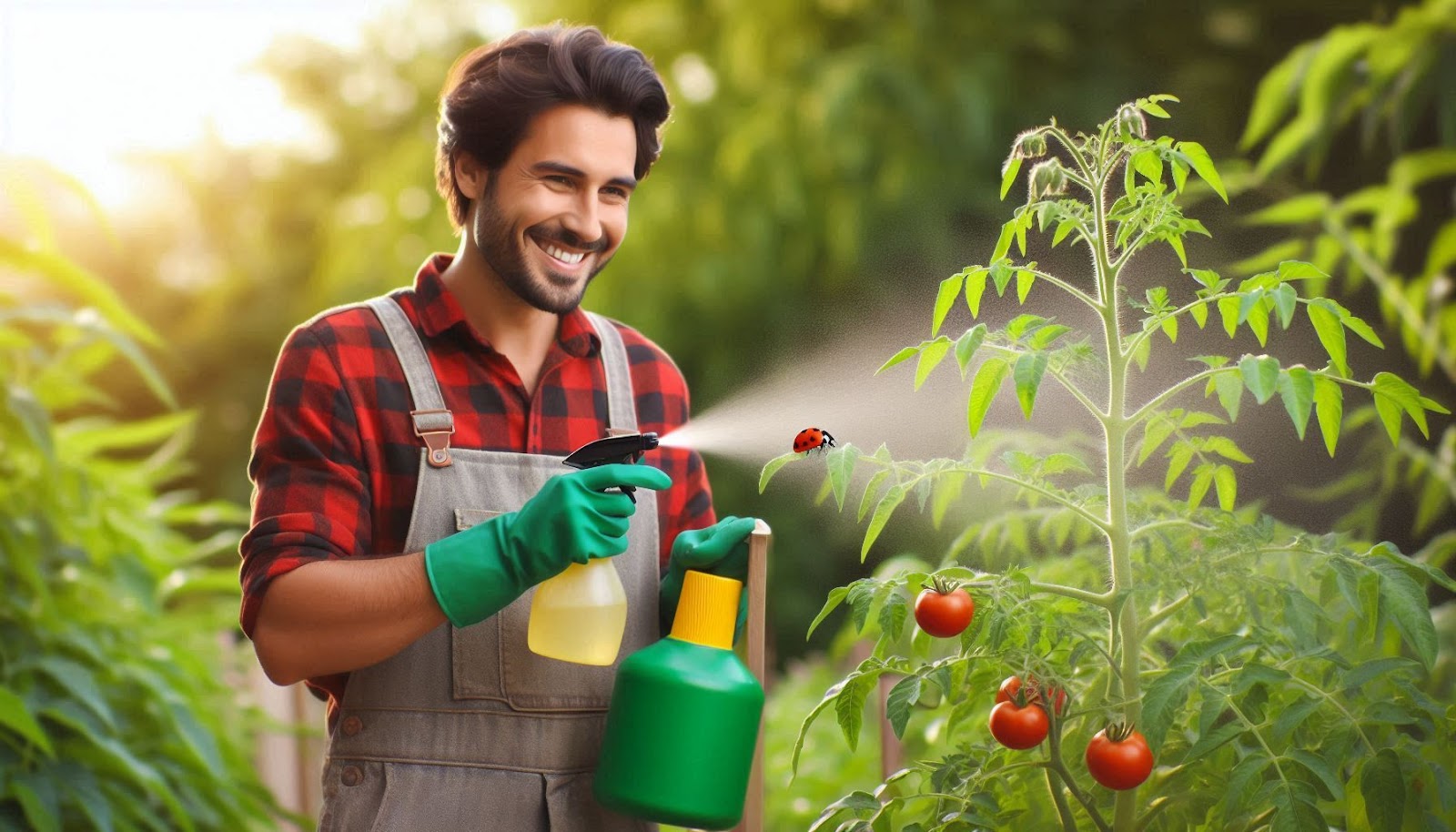 Does Neem Oil Harm Plants, a man spraying neem oil on leaves