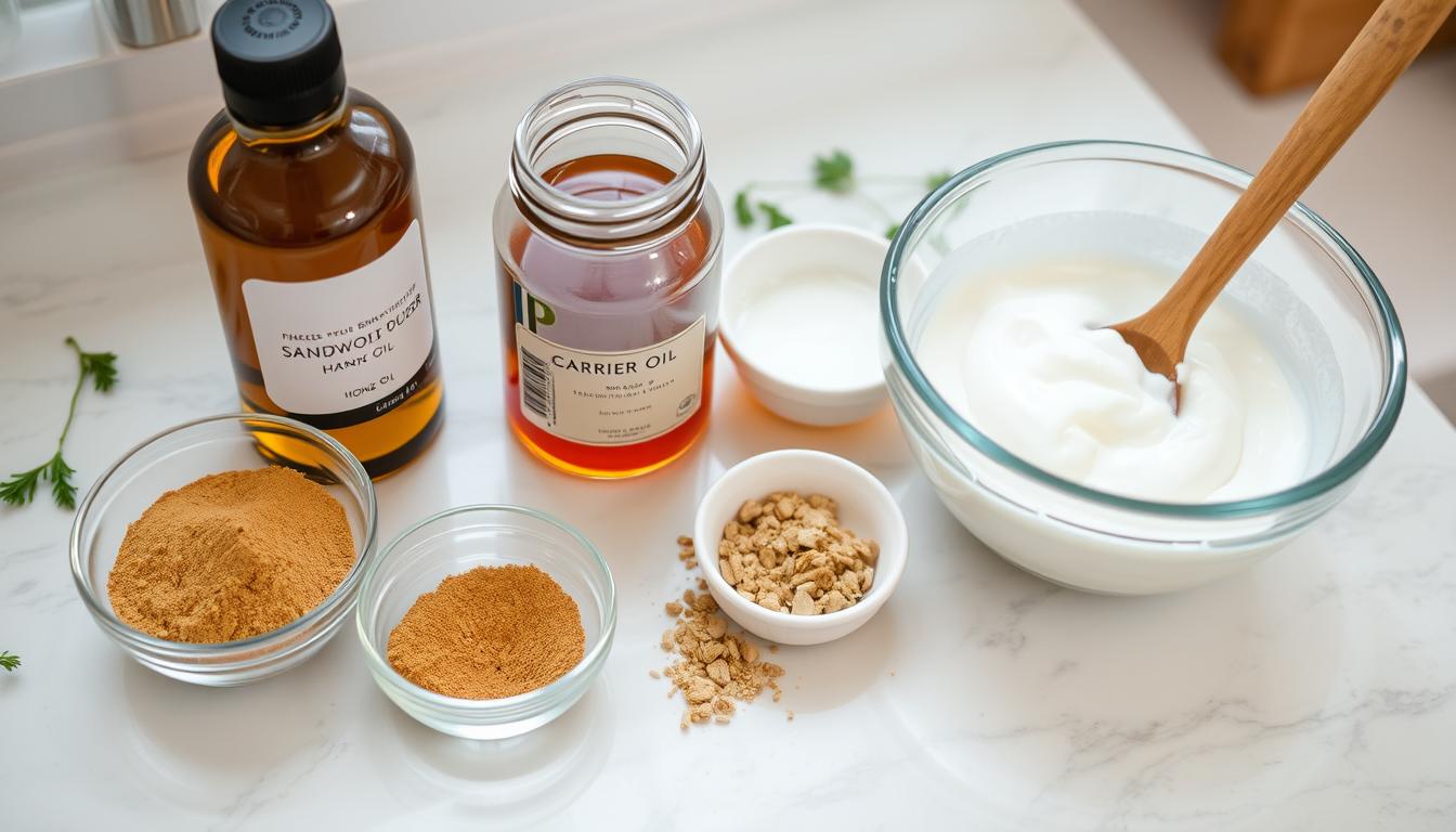 Homemade sandalwood face mask ingredients showing safe for face application methods