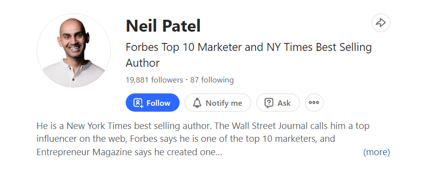 neil patel profile example