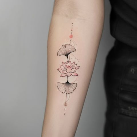 Ginkgo with Lotus Flower Tattoo