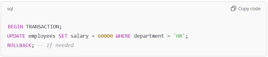  SQL transaction with rollback example.