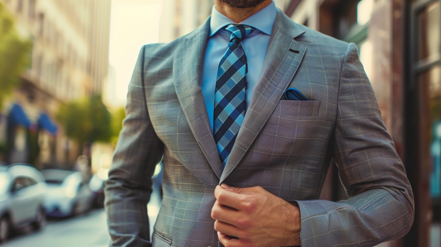 A man wearing a modern fit suit--balanced between slim and classic. Structured but comfortable look, ideal for everyday business or smart-casual functions. Bright, minimal background.
