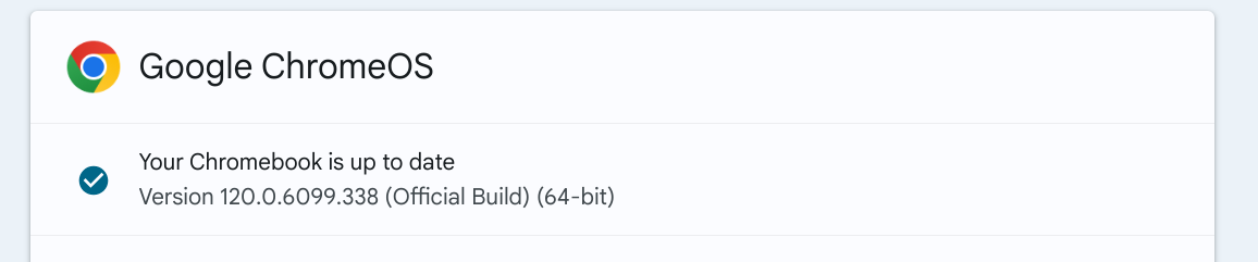 ChromeBook setting page for 'Check for update' search result. 