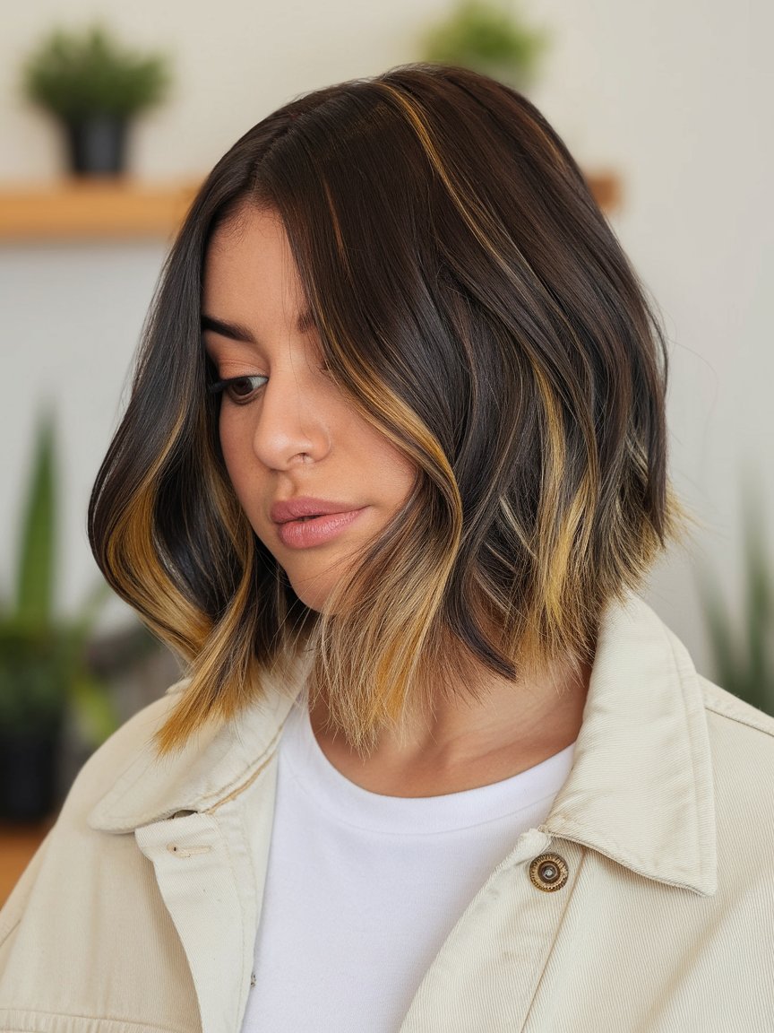 27. Short Bob with Golden Brown Accents