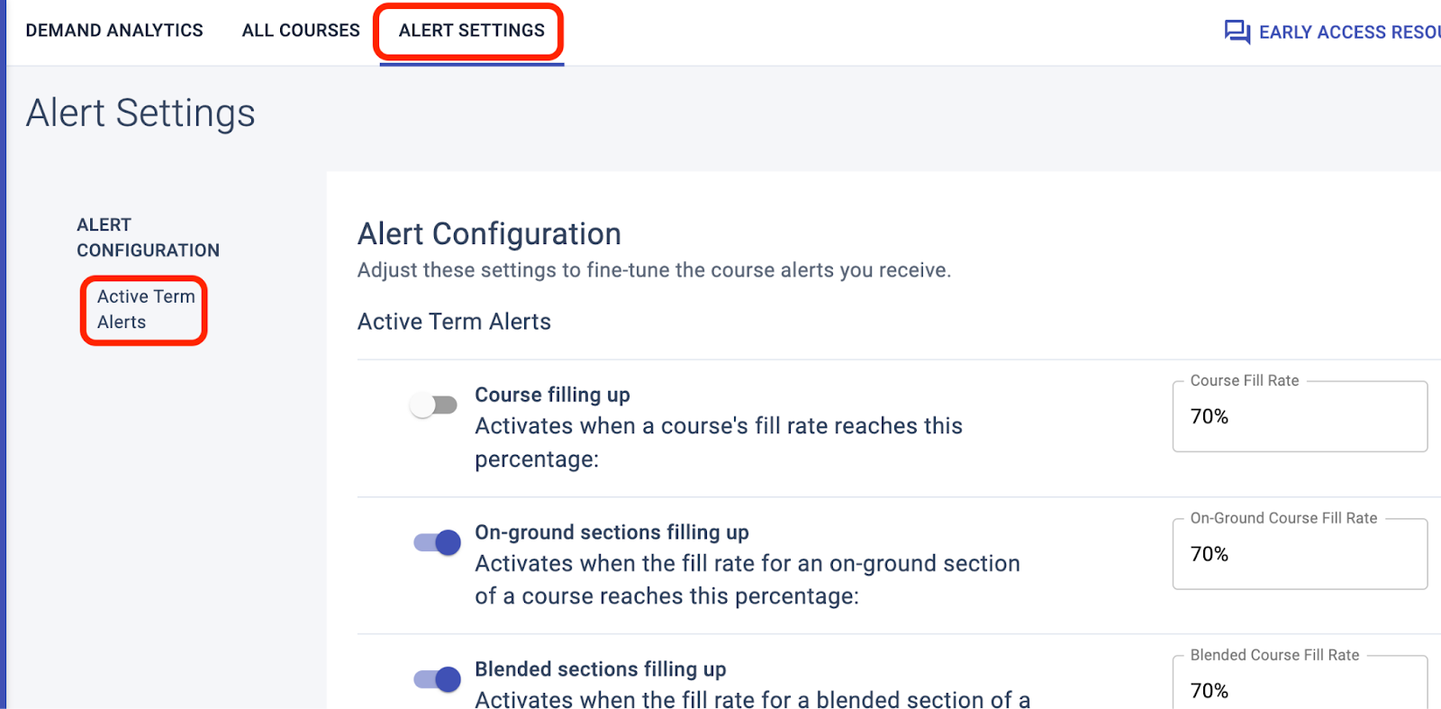 Alert Settings control what alerts are active for you