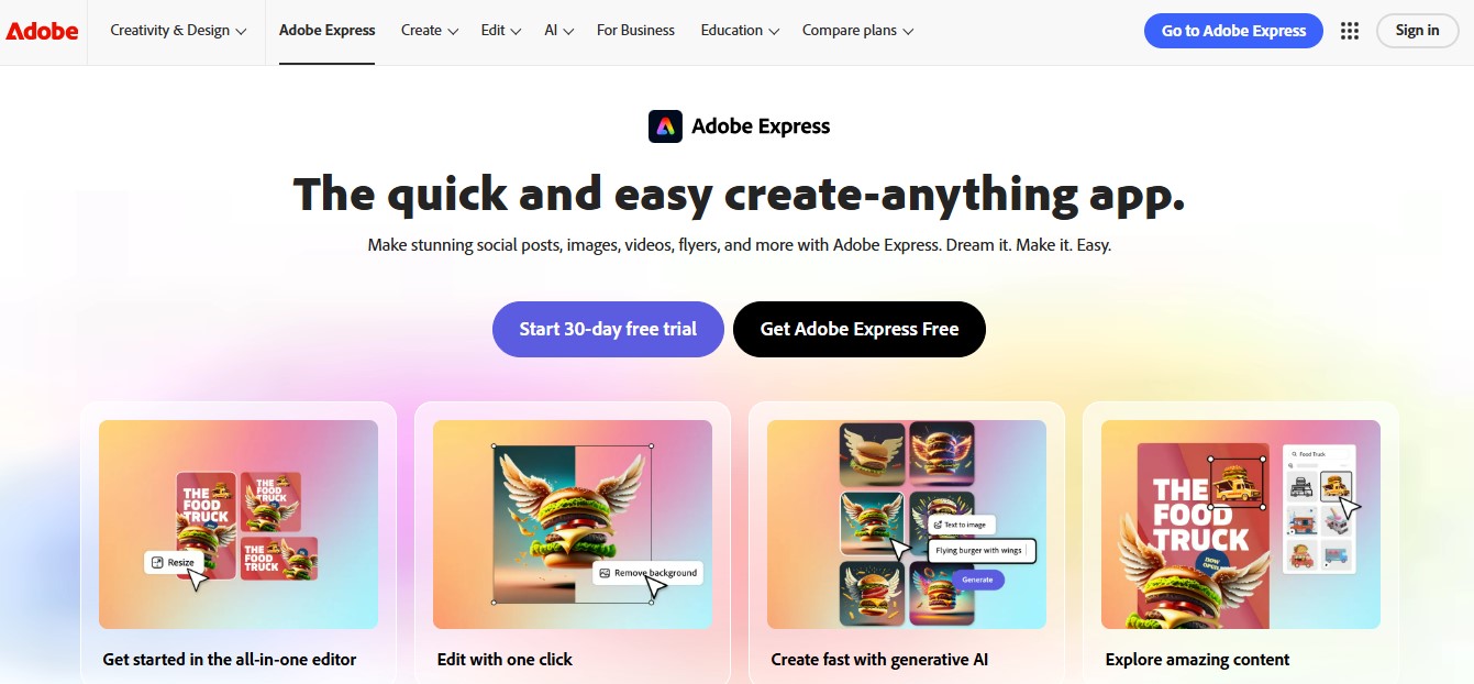 Adobe Express home page - brand identity tool