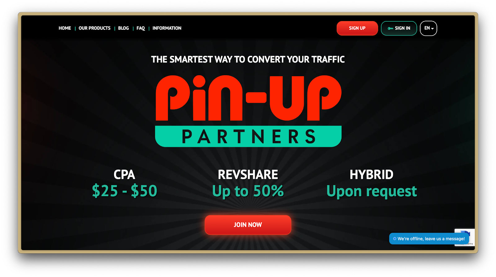 Головна сторінка PIN-UP Partners