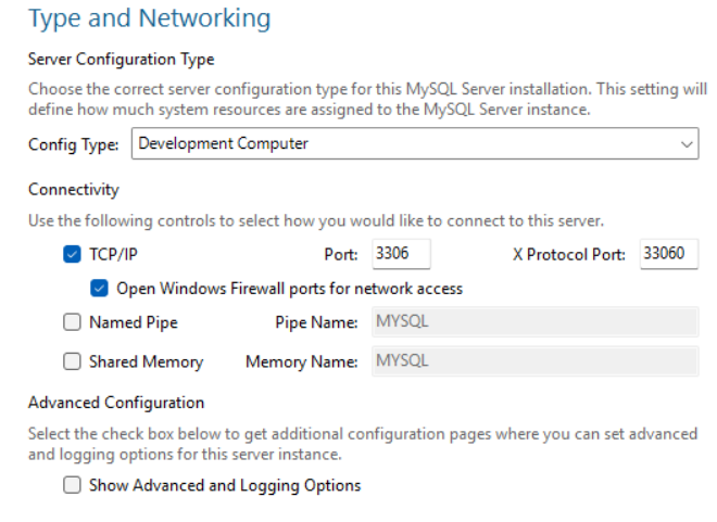 Configure Type & Networking