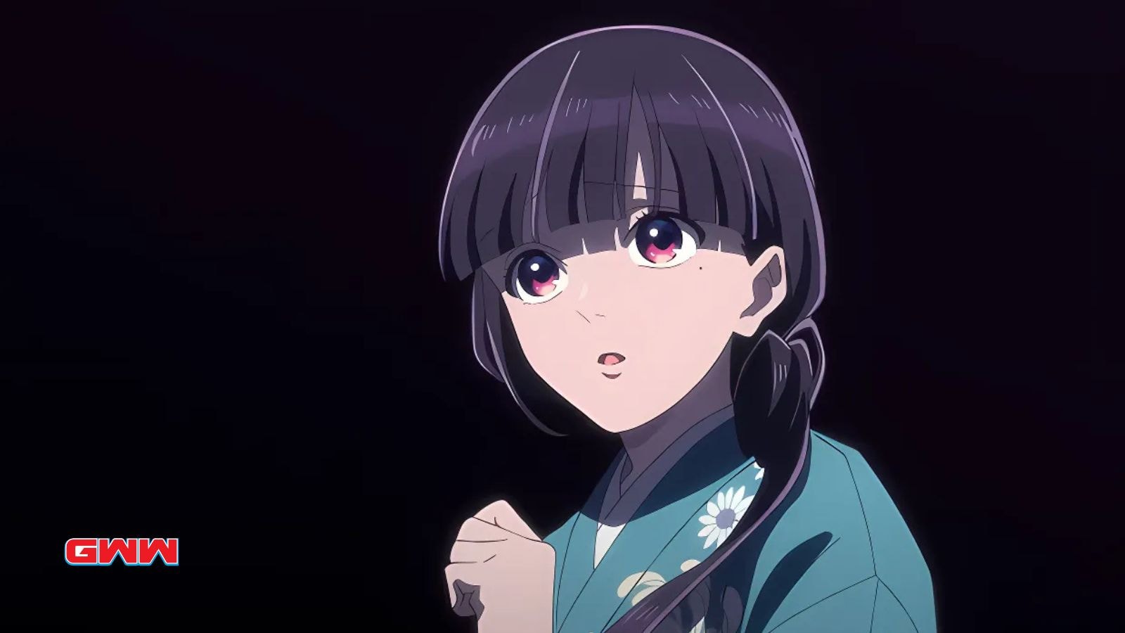 Miyo Saimori looking surprised, voiced by Reina Ueda in My Happy Marriage