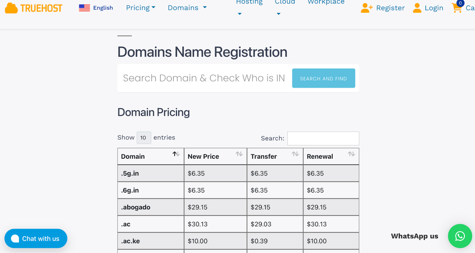 image of Truehost domains name registration