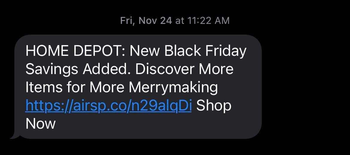 Black Friday Home Depot Text