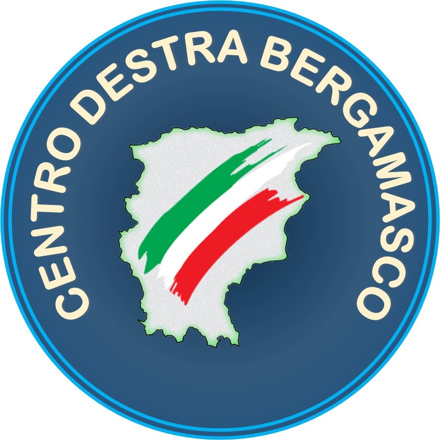 Logo con cartina bergamo bianca su sfondo blu e scritta Centro destra bergamasco