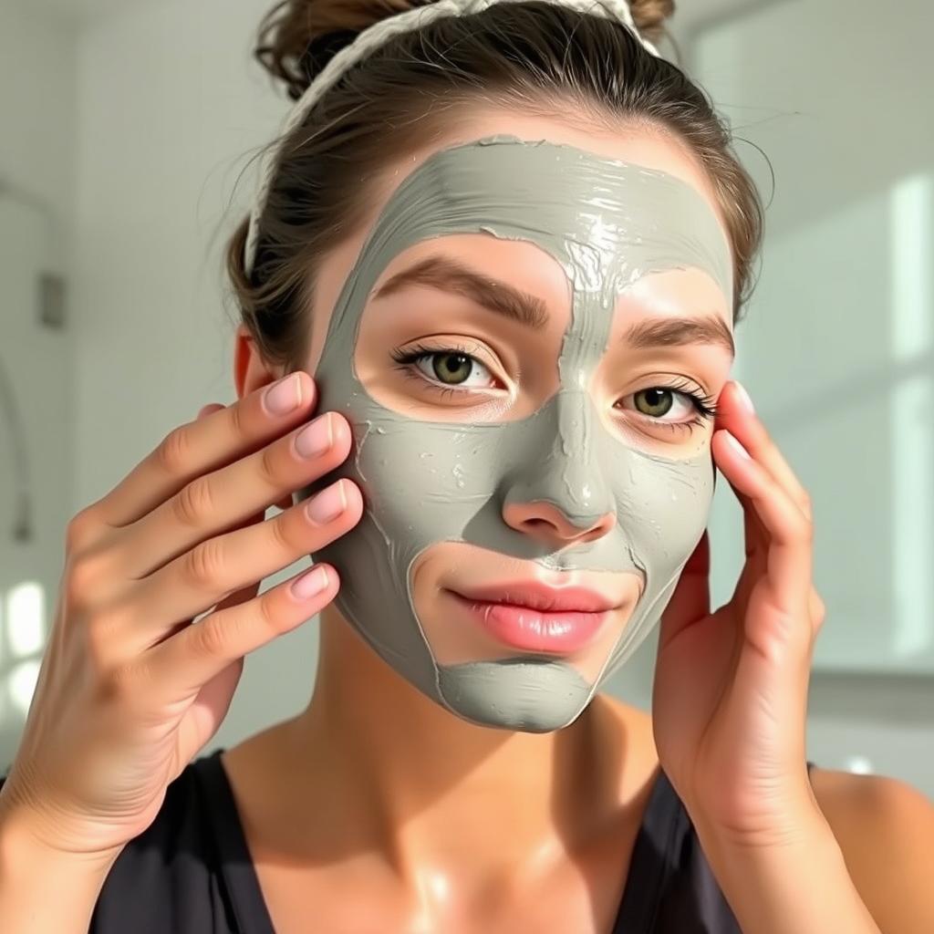 Bentonite clay mask being applied to face