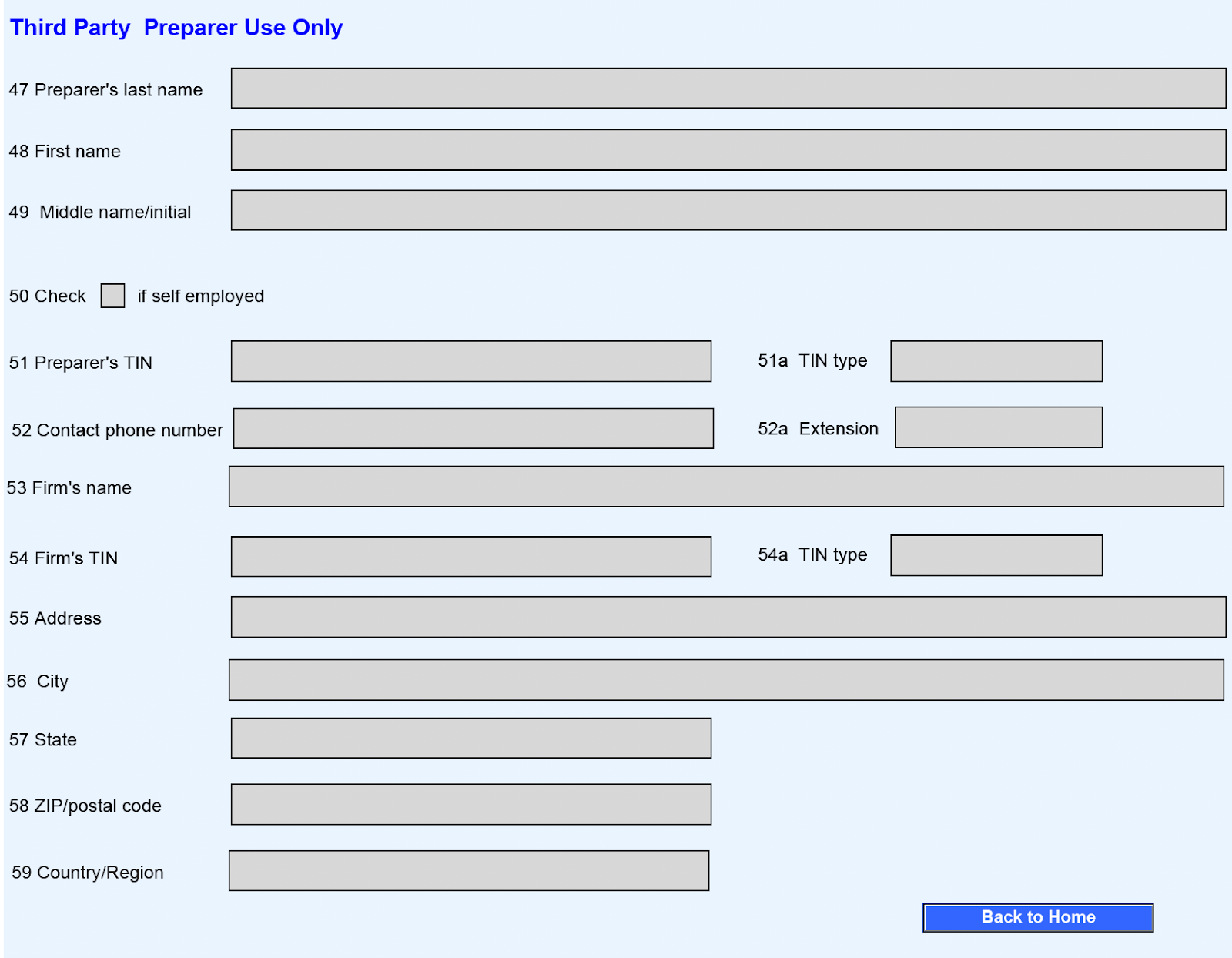 A screenshot of the "Third Party Preparer Use Only" section at the end of the FBAR.