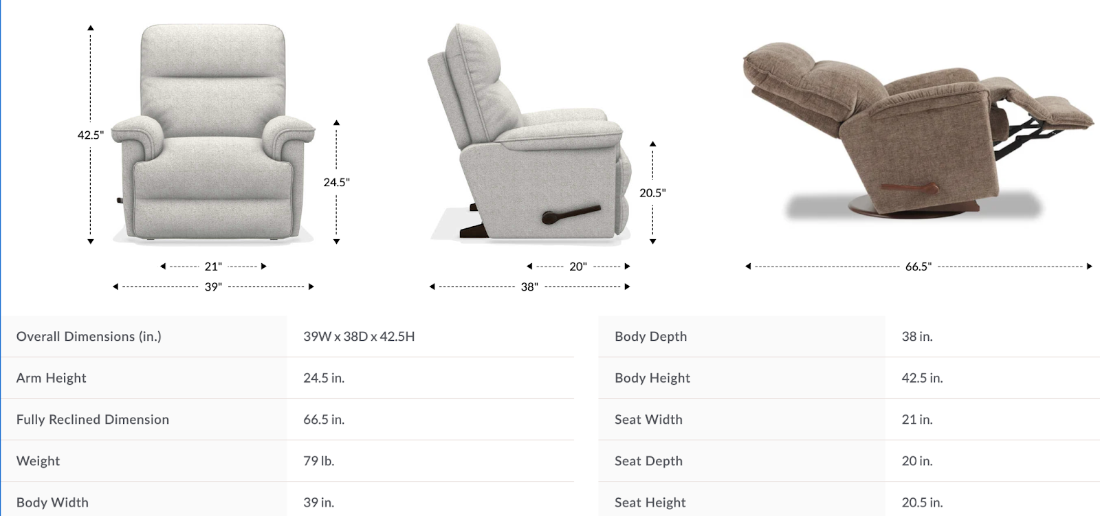 jay rocking recliner size and dimensions