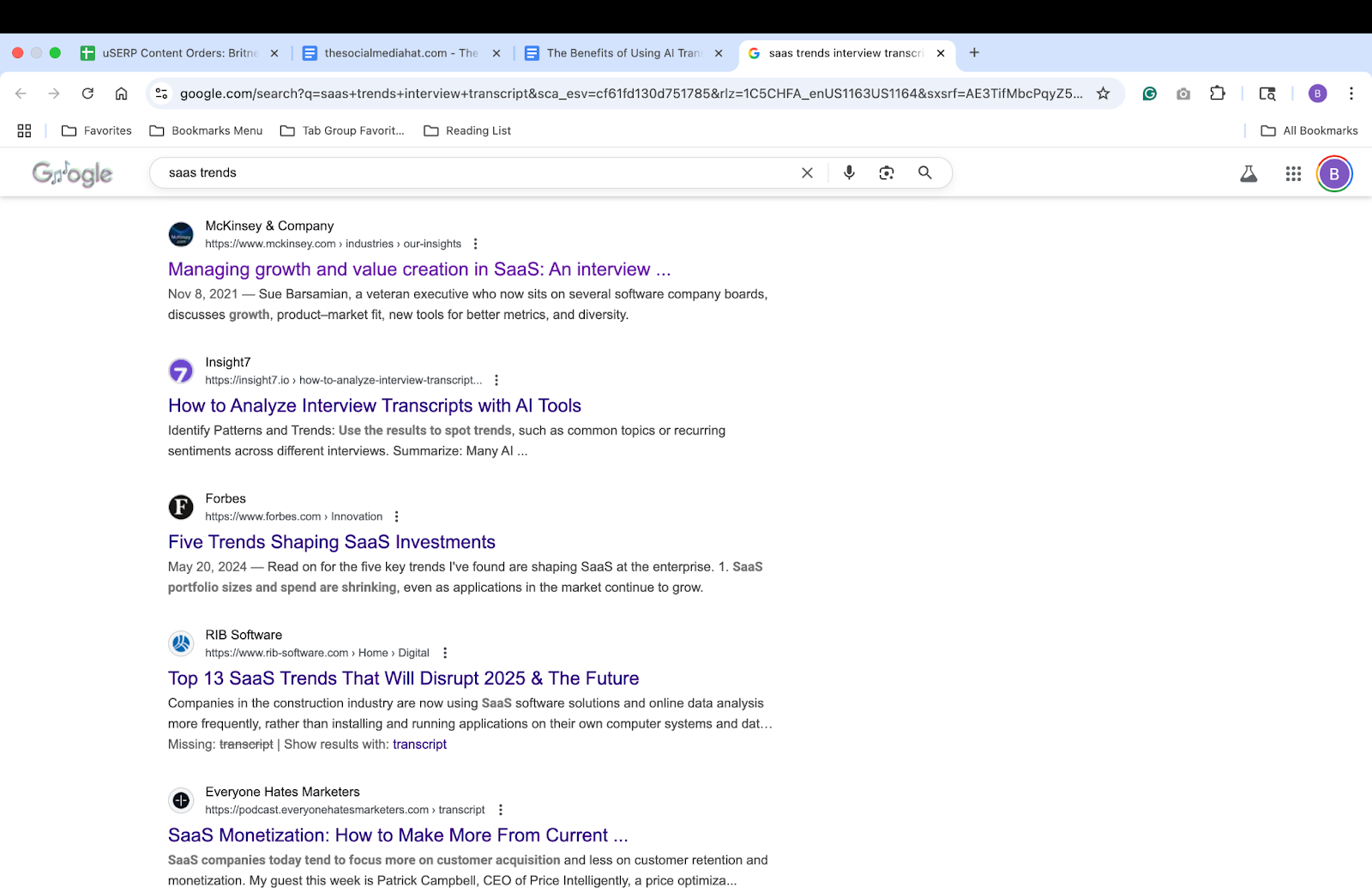Google search results for “SaaS trends” 