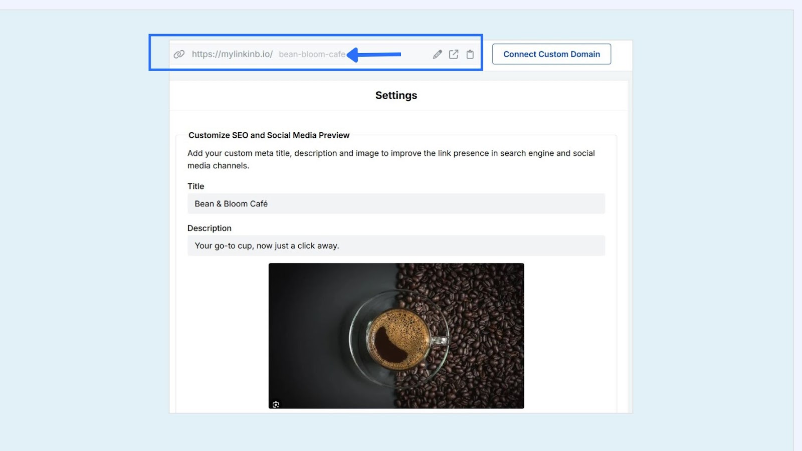 Bio link custom URL version 2