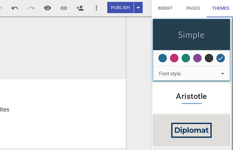 Thèmes disponibles dans les nouveaux sites Google