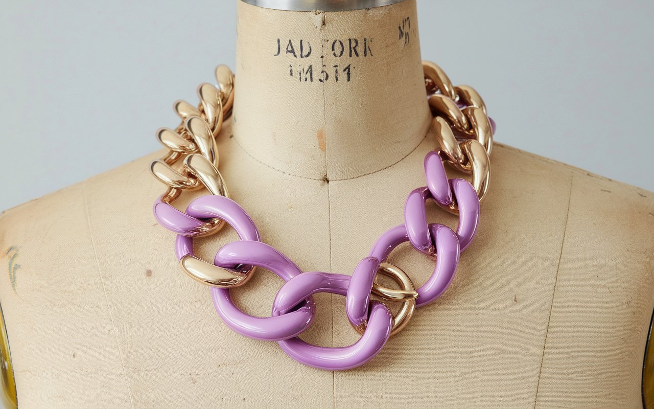 J Crew Raspberry Purple Enamel Link Strand Necklace