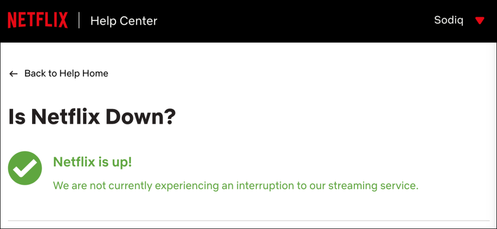 Netflix server status on the Netflix website