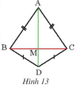 CHƯƠNG 8: TAM GIÁCBÀI 5: ĐƯỜNG TRUNG TRỰC CỦA MỘT ĐOẠN THẲNG1. ĐƯỜNG TRUNG TRỰC CỦA MỘT ĐOẠN THẲNGBài 1: Lấy một mảnh giấy như trong hình 1a, gọi một mép cắt là đoạn thẳng AB. Sau đó gấp mảnh giấy sao cho điểm A trùng với điểm B ( hình 1b). Theo em nếp gấp xy có vuông góc với một đoạn AB tại trung điểm hay không?Tại sao ?Đáp án chuẩn: xy ⊥ AB tại trung điểm O.Thực hành 1: Cho hình chữ nhật ABCD, trên cạnh AB lấy các điểm M,N,P và trên cạnh DC lấy các điểm M’, N’, P’. Cho biết AM = MN = NP = PB và MM’, NN’, PP’ đều song song với BC (hình 3). Tìm đường trung trực của mỗi đoạn thẳng AB, AN và NB.Đáp án chuẩn: MM  là đường trung trực của ANPP' là đường trung trực của NBNN' là đường trung trực của AB.Vận dụng 1: Trong Hình 4, hãy cho biết BD có đường trung trực của đoạn thẳng AC hay không. Tại sao?Đáp án chuẩn: Chứng minh: ∆APD = ∆CPD (g.c.g) APD =  CPD mà  APD = 90°DP ⊥ AP Mà P là trung điểm của ACDB là đường trung trực của AC.2. TÍNH CHẤT CỦA ĐƯỜNG TRUNG TRỰCBài 2: Cho đoạn thẳng AB lấy O là trung điểm và d là đường trung trực. Lấy M tùy ý thuộc d ( Hình 5). Chứng minh rằng hai tam giác MOA và MOB bằng nhau, từ đó suy ra MA = MB.Đáp án chuẩn: ∆MOA = ∆MOB (hai cạnh góc vuông)  MA = MB.Thực hành 2: Trong hình 8, cho biết d là đường trung trực của đoạn thẳng AB, điểm M thuộc đường thẳng d, MA = x + 2 và MB = 7. Tính x.Đáp án chuẩn: x = 5Vận dụng 2: Dựng đường trung trực của đoạn thẳng AB bằng thước thẳng và compa theo hướng dẫn sauLấy A làm tâm vẽ cung tròn bán kính lớn hơn 1/2 AB ( Hình 9a).Lấy B làm tâm vẽ cung tròn có bán kính bằng bán kính trên ( Hình 9b).Hai cung tròn này cắt nhau tại M và N ( Hình 9c). Dùng thước vẽ đường thẳng MN.Hãy chứng minh đường thẳng MN chính là đường trung trực của đoạn thẳng ABĐáp án chuẩn: Chứng minh MA = MB; NA = NB  MN là đường trung trực của AB.BÀI TẬP