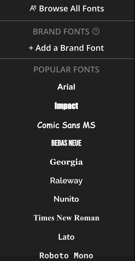 Browsing fonts on Kapwing.