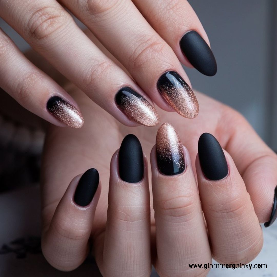 Black and Rose Gold Nail Designs having New Year’s Eve Party Nails
