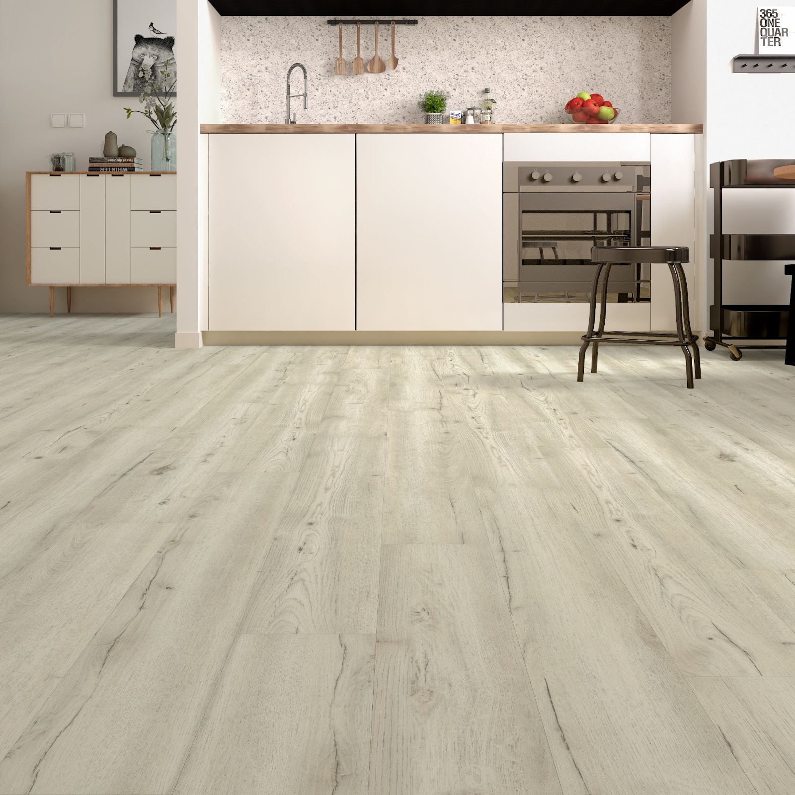 A vinyl flooring being installed over existing tile, showing the seamless and easy process of laying down the new material