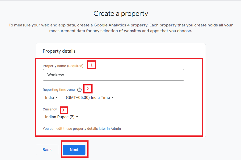 On the Property Setup page, enter the Property Name  | Wonkrew
