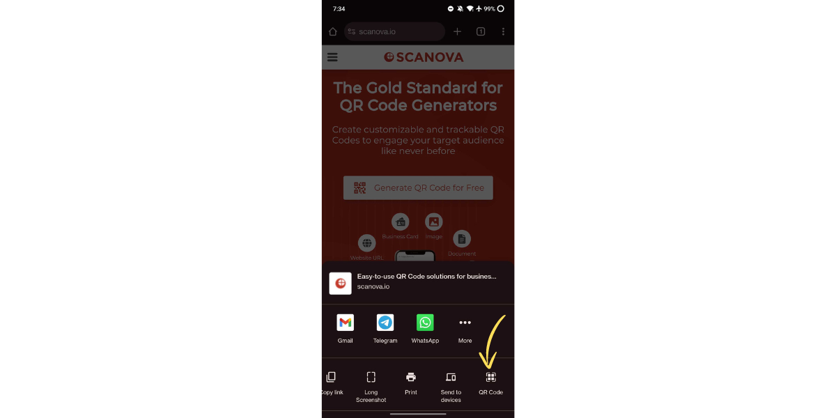 QR Code button on Chrome browser