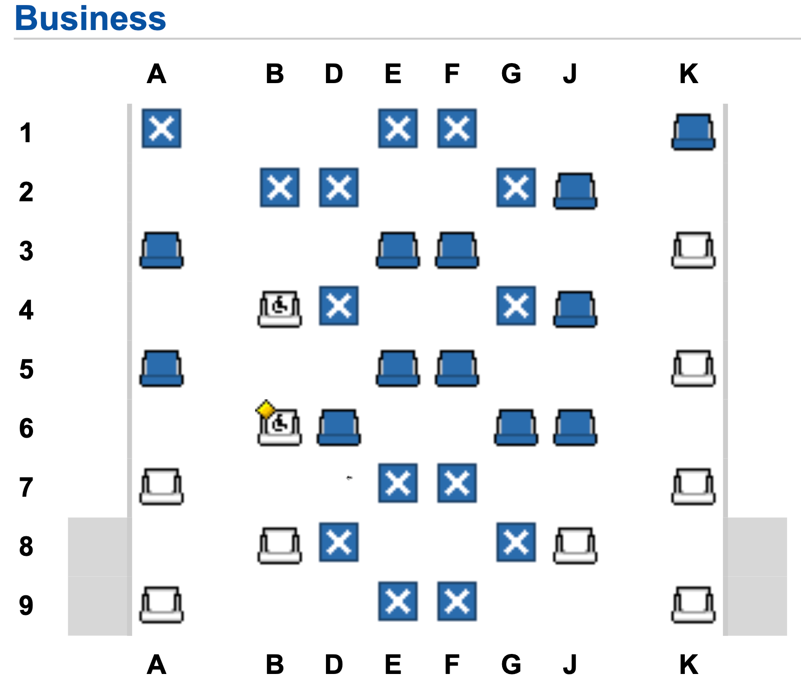 seat map of Qatar Airways business class